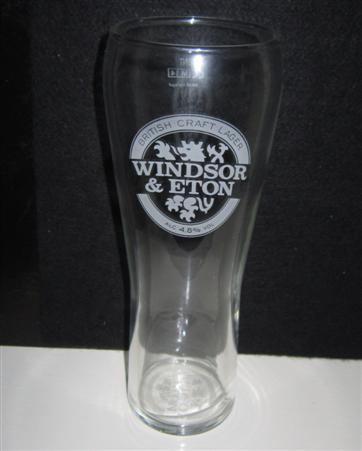beer glass from the Windsor & Eton brewery in England with the inscription 'British Craft Lager. Windsor & Eaton 4.8%'