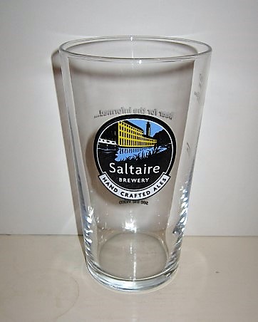 beer glass from the Saltaire brewery in England with the inscription 'Saltaire Brewery. Hand Crafted Ales'