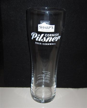 beer glass from the Sharp's brewery in England with the inscription 'Sharp's Brewery. Cornish Pilsner. Rock Cornwall'