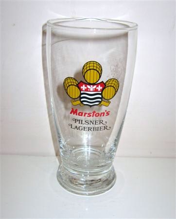 beer glass from the Marston's brewery in England with the inscription 'Marston's Pilsner Lager Bier'