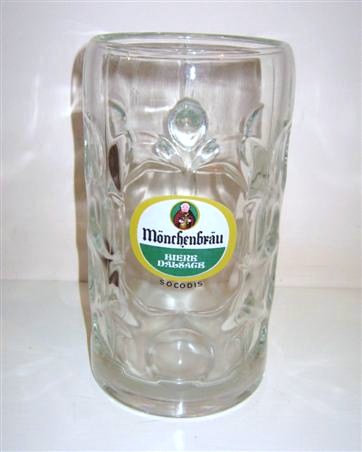 beer glass from the Monchenbrau brewery in France with the inscription 'Monchenbrau Biere Dalsace'
