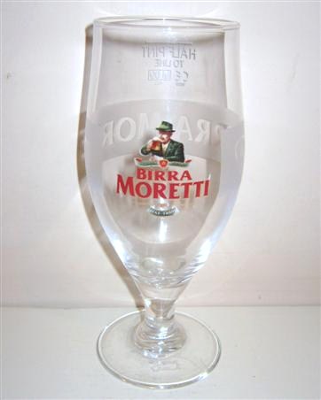 beer glass from the Moretti brewery in Italy with the inscription 'Birra Moretti Dal 1850'