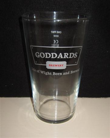 beer glass from the Goddards  brewery in England with the inscription 'Goddards Brewery. Isle Of Wight Born And Brewed'
