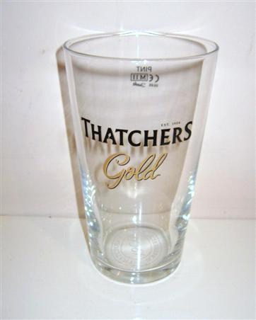 beer glass from the Thatchers brewery in England with the inscription 'Thachers Gold'