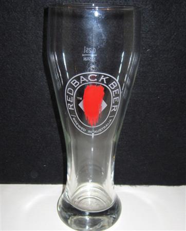 beer glass from the Matilda Bay  brewery in Australia with the inscription 'Red Back Beer. Brewed In Australia'