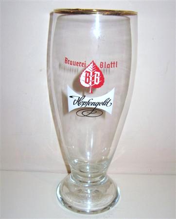 beer glass from the Blattl  brewery in Austria with the inscription 'Bourerei Blattl BB Hopfengold'