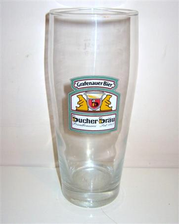 beer glass from the Bucher Braw brewery in Germany with the inscription 'Grafenauer Bier Ducher Brau Seit 1843'