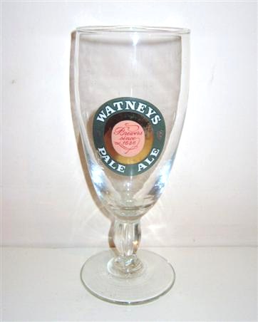 beer glass from the Watney Mann brewery in England with the inscription 'Watneys Pale Ale. Brewers Since 1636'