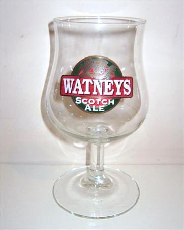 beer glass from the Alken-Maes  brewery in Belgium with the inscription 'Watneys Scotch Ale'