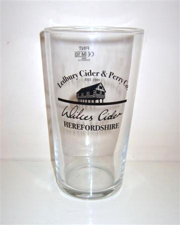 beer glass from the Willy's  brewery in England with the inscription 'Ledbury Ciders Perry Co. Willy's Cider Herefordshire'