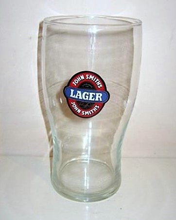 beer glass from the John Smith's brewery in England with the inscription 'John Smith Lager. John Smith'