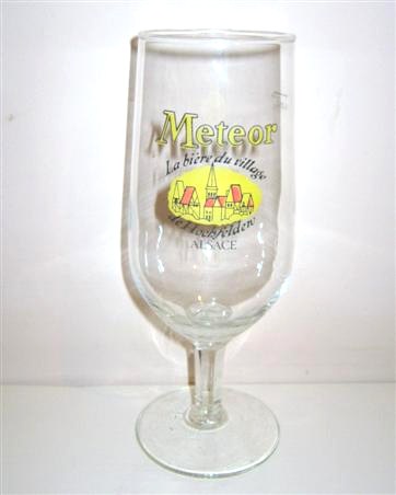 beer glass from the Meteor  brewery in France with the inscription 'Meteor. La Biere Du Village De Hochfelden Alsace'
