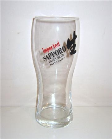 beer glass from the Sapporo brewery in Japan with the inscription 'Imported Sapporo, Draft Beer. Tokyo Japan'