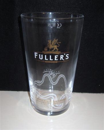 beer glass from the Fuller's brewery in England with the inscription 'Fuller's Griffin Brewery Chiswick. Brewed Beside The Thames Since 1845'