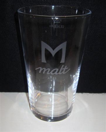 beer glass from the Malt brewery in England with the inscription 'M Malt Ales'