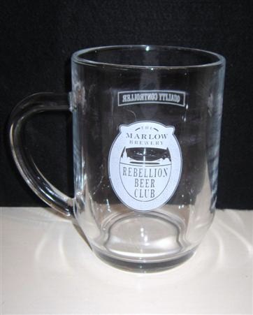 beer glass from the Rebellion brewery in England with the inscription 'The Marlow Brewery Rebellion Beer Club'