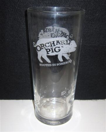 beer glass from the Orchard  brewery in England with the inscription 'Orchard Pig, Rooted In Somerset'