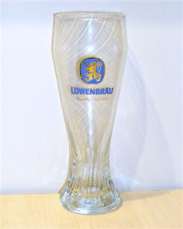 beer glass from the Lowenbrau brewery in Germany with the inscription 'Lowenbrau Tradition Seit 1383'