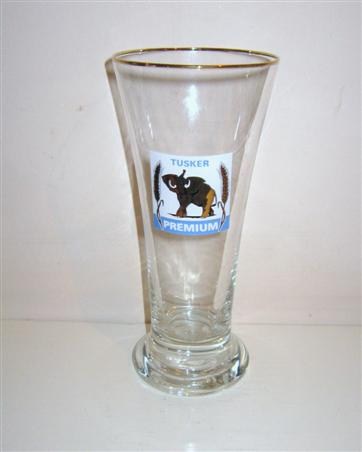 beer glass from the East African brewery in Kenya with the inscription 'Tusker Premium'