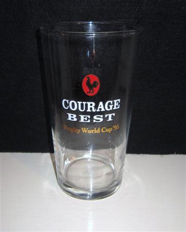 beer glass from the Courage brewery in England with the inscription 'Courage Best, Rugby World Cup 95'