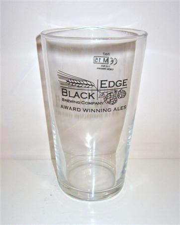 beer glass from the Edge Black  brewery in England with the inscription 'Edge Black Brewing Company. Award Winning Ales'