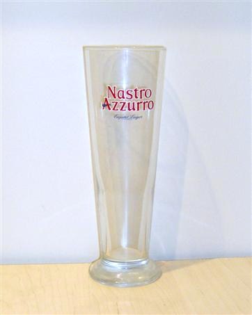 beer glass from the Peroni brewery in Italy with the inscription 'Nastro Azzurro Export Lager'