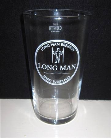 beer glass from the Long Man brewery in England with the inscription 'Long Man Brewery, Finest Sussex Ales'