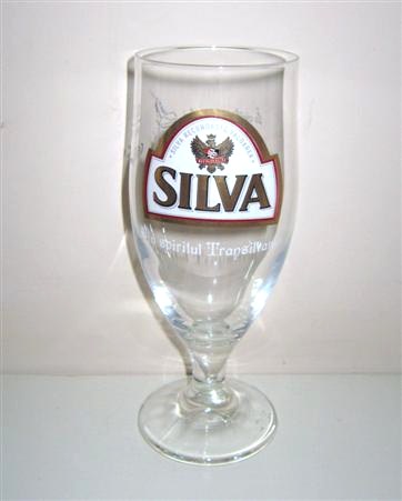 beer glass from the Heineken Romania brewery in Romania with the inscription 'Silva Recunoaste Valoarea. Silva Din Spiritul Transilvaniei'