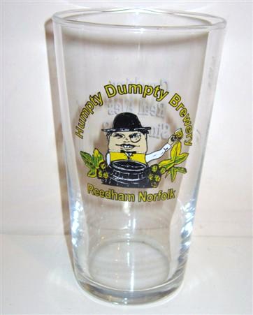 beer glass from the Humpty Dumpty brewery in England with the inscription 'Humpty Dunpty Brewery, Reedham Norfolk'