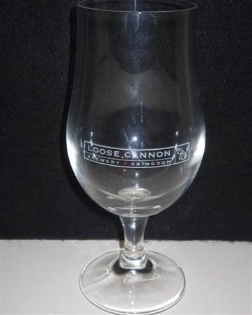 beer glass from the Loose Cannon brewery in England with the inscription 'Loose Cannon Brewery, Abingdon'
