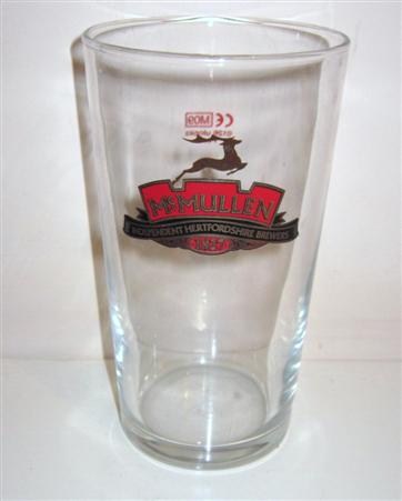 beer glass from the McMullen & Son Ltd brewery in England with the inscription 'McMullen, Independent Hertfordshire Brewers'