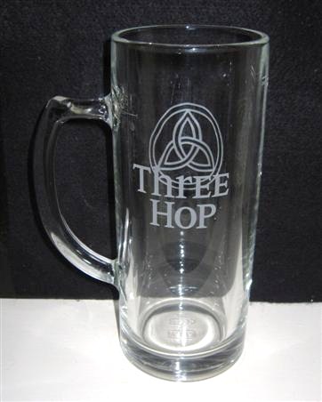 beer glass from the Caledonian  brewery in Scotland with the inscription 'Three Hop'