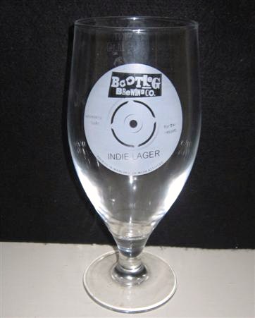 beer glass from the Bootleg  brewery in England with the inscription 'Bootleg Brewing Co, Indie Lager'