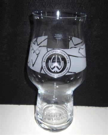 beer glass from the Williams Bros brewery in Scotland with the inscription 'Williams Bros Brewing Co, Product Of Scotland, Williams Bros Brewing Co'