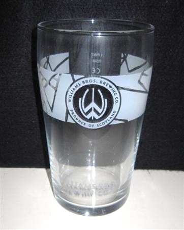 beer glass from the Williams Bros brewery in Scotland with the inscription 'Williams Bros Brewing Co, Product Of Scotland, Williams Bros Brewing Co'