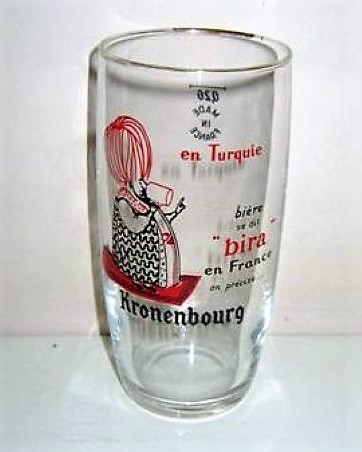 beer glass from the Kronenbourg brewery in France with the inscription 'En Turquie, Biere Se Dit Bira En France On Precise, Kronenbourg'