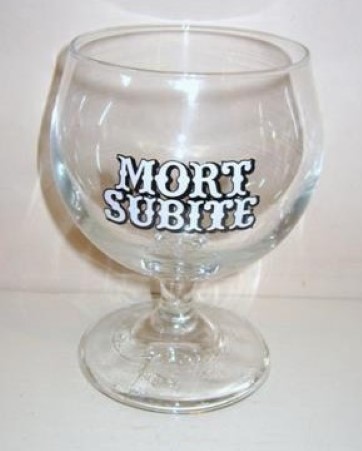 beer glass from the De Keersmaeker brewery in Belgium with the inscription 'Mort Subite'