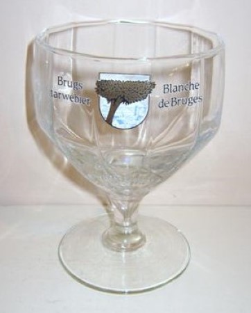 beer glass from the Gouden Boom  brewery in Belgium with the inscription 'Brugs Tarwibier, Blanche De Bruges'