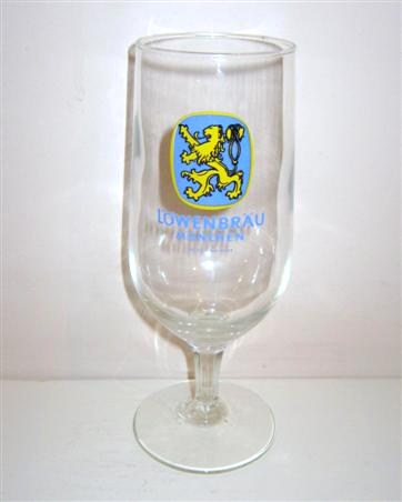 beer glass from the Lowenbrau brewery in Germany with the inscription 'Lowenbrau Munchen, Made In Germany'