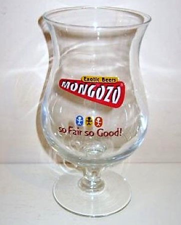 beer glass from the Huyghe brewery in Belgium with the inscription 'Exotic Beers Monguzu'