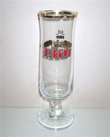 beer glass from the Kulmbacher brewery in Germany with the inscription 'EKU'