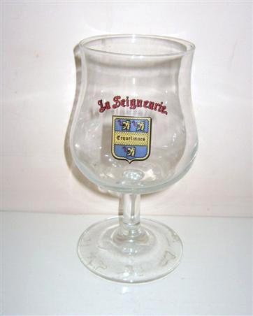 beer glass from the Gusbin, Erquelinnes  brewery in Belgium with the inscription 'La Seigneurie, Erquelinnes'