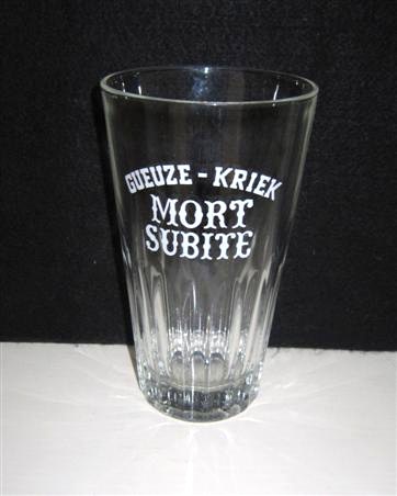 beer glass from the De Keersmaeker brewery in Belgium with the inscription 'Gueze- Kriek Mort Subite'