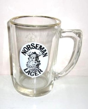 beer glass from the Vaux brewery in England with the inscription 'Norseman Lager'