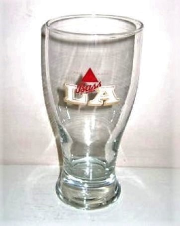 beer glass from the Bass  brewery in England with the inscription 'Trade Mark Bass LA'