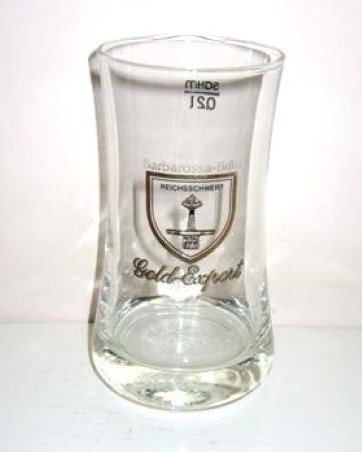 beer glass from the Barbarossa brewery in Germany with the inscription 'Barbarossa Brau Reichsschwert Gold Export'