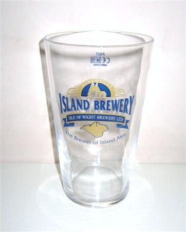 beer glass from the Island Brewery brewery in England with the inscription 'Minshulls Island Brewery. The Isle Of Wight Brewery LTD. The Brewers Of Island Ale'