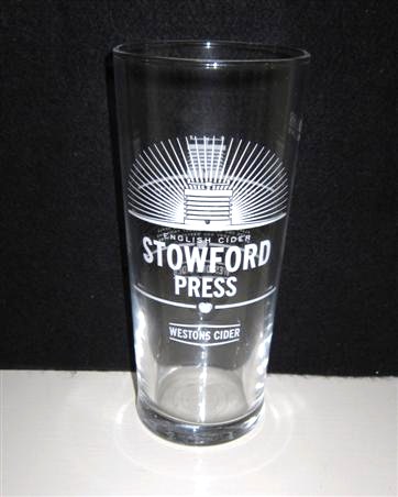 beer glass from the Westons Cider brewery in England with the inscription 'English Cider, Stowford Press Westons Cider'
