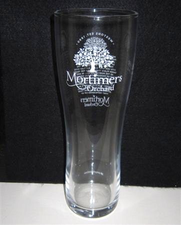beer glass from the Westons Cider brewery in England with the inscription 'Mortimer Orchard'