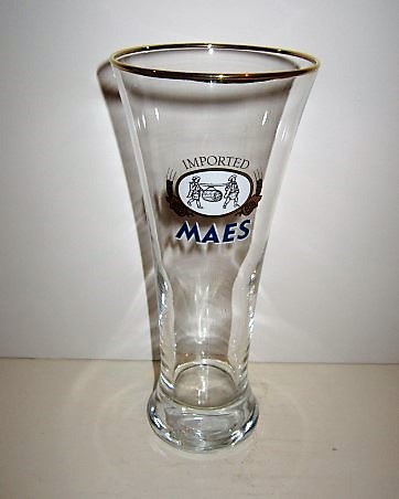 beer glass from the Alken-Maes  brewery in Belgium with the inscription 'Imported Maes'